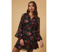 Oasis Petite Floral Tie Dobby Chiffon Mini Dress In Black black 10