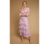 Oasis Women's Petite Jacquard Ruffle Maxi Dress in Lilac | Size: 14 Oasis Lilac 14