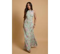 Oasis Women's Petite Lace Cowl Back Chiffon Printed Maxi Dress in Blue | Size: 12 Oasis Blue 12