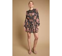 Oasis Petite Lace Front Belted Waist Long Sleeve Mini Dress In Black black