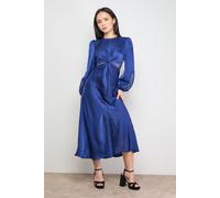 Oasis Petite Lace Insert Satin Midi Dress In Blue blue