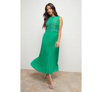 Oasis Petite Lace Pleated Sleeveless Midi Dress In Green green 12