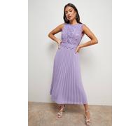 Oasis Petite Lace Pleated Sleeveless Midi Dress In Mink mink 10