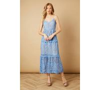 Oasis Petite Lace Strappy Midi Dress In Blue blue 14