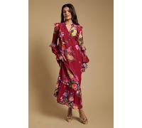 Oasis Women's Petite Long Sleeve Ruffle Chiffon Tiered Maxi Dress in Red | Size: 10 Oasis Red 10