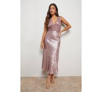 Oasis Petite Metallic Lace Detail Midi Slip Dress In Rose rose