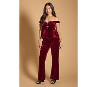 Oasis Petite Mid Waist Crystal Embellished Flare Leg Trouser In Burgundy burgundy