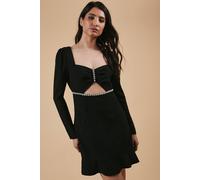 Petite Occasion Crepe Diamante Trim Cut Out Mini Dress Oasis Black 10