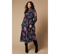 Oasis Petite Occasion Floral Glitter Lace Trim Midi Dress In Black black 8