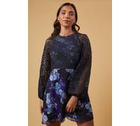 Oasis Petite Occasion Floral Lace Bodice Mini Dress In Navy navy