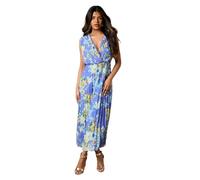 Oasis Petite Occasion Floral Pleated Wrap Midaxi Dress, 12, Blue
