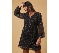 Oasis Petite Occasion Floral Ruffle Wrap Mini Dress In Black black 6