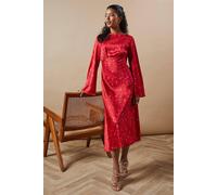 Oasis Petite Occasion Floral Satin Cowl Bias Midaxi Dress In Red red 12