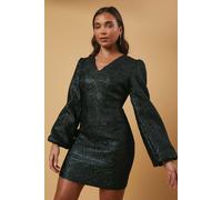 Oasis Petite Occasion Jacquard Puff Sleeve Mini Dress In Green green 6