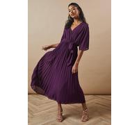 Oasis Petite Occasion Kimono Sleeve Pleated Midi Dress In Plum plum