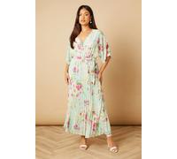 Oasis Petite Occasion Kimono Sleeve Pleated Midi Dress In Sage sage