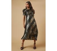 Oasis Petite Occasion Metallic Puff Sleeve Midaxi Dress In Black black 10