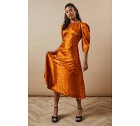 Oasis Petite Occasion Satin Jacquard Midi Dress In Caramel caramel 10