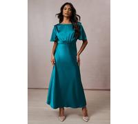 Oasis Petite Occasion Satin Pleat Shoulder Midaxi Dress In Turquoise turquoise 6