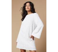 Oasis Petite Occasion Sequin Flare Sleeve Mini Dress In White white 16