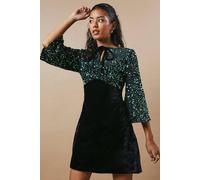 Oasis Petite Occasion Sequin Velvet Mini Dress In Green green 14