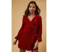 Petite Occasion Velvet Tie Neck Mini Dress Oasis Red 10