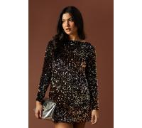 Oasis Petite Ombre Sequin Bow Mini Dress In Black black 10