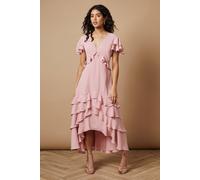Petite Plain Ruffle Tiered Lace Midi Dress Oasis Pink 12