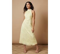 Oasis Petite Plain Satin Burnout Halterneck Midi Dress In Butter butter 14