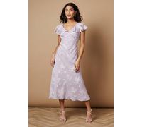 Oasis Women's Petite Plain Satin Burnout Ruffle Midi Dress in Lilac | Size: 8 Oasis Lilac 8
