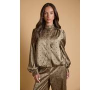 Oasis Women's Petite Polka Dot Satin Back Crepe Funnel Neck Jacket in Olive | Size: 6