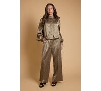 Oasis Women's Petite Polka dot Satin Back Crepe Wide Leg Trouser in Olive | Size: 18