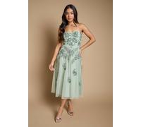 Oasis Women's Petite Premium Trailing Floral Embellished Bandeau Midi Dress in Sage | Size: 12 Oasis Sage 12