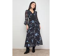 Oasis Petite Printed Lace Trim Detail Flare Sleeve Chiffon Midi Dress In Floral floral 12