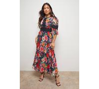 Petite Printed Lace Trim Pleated Midi Dress Oasis Floral 12