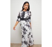 Petite Printed Lace Trim Pleated Midi Dress Oasis Multi 14