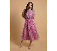 OASIS Petite Printed Pleated Mesh Midi Dress with Flutter Sleeve 12
