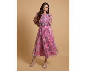 OASIS Petite Printed Pleated Mesh Midi Dress with Flutter Sleeve 8