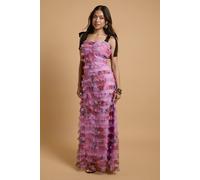 Oasis Petite Printed Tiered Mesh Tie Shoulder Maxi Dress multi