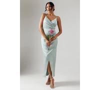 Oasis Petite Ruche Side Strappy Satin Maxi Bridesmaid Dress In Sage sage 16