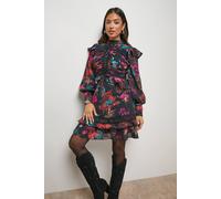 Oasis Petite Ruched Bodice Trim Detail Mini Dress In Floral floral 12