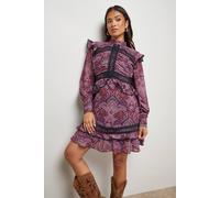 Oasis Petite Ruched Bodice Trim Detail Mini Dress multi 6