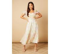 Oasis Petite Ruched Bust Organza Tiered Midi Dress In Blush blush 16