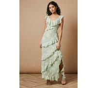 Oasis Petite Ruffle Jacquard Print Maxi Dress In Sage sage 10