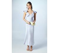 Petite Ruffle Neckline Satin Maxi Bridesmaid Dress Oasis Lavender 10