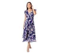 Oasis Women's Petite Ruffle Shoulder Midi Dress in Navy | Size: 16 Oasis Navy 16