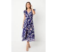 Oasis Women's Petite Ruffle Shoulder Midi Dress in Navy | Size: 6 Oasis Navy 6