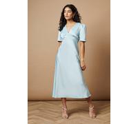 Oasis Petite Satin Midaxi Dress In Blue blue 14