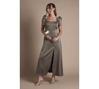 Oasis Petite Satin Tie Shoulder Midi Bridesmaid Dress In Olive olive