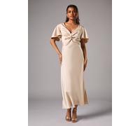 Petite Satin Twist Angel Sleeve Midi Bridesmaid Dress Oasis Champagne 8